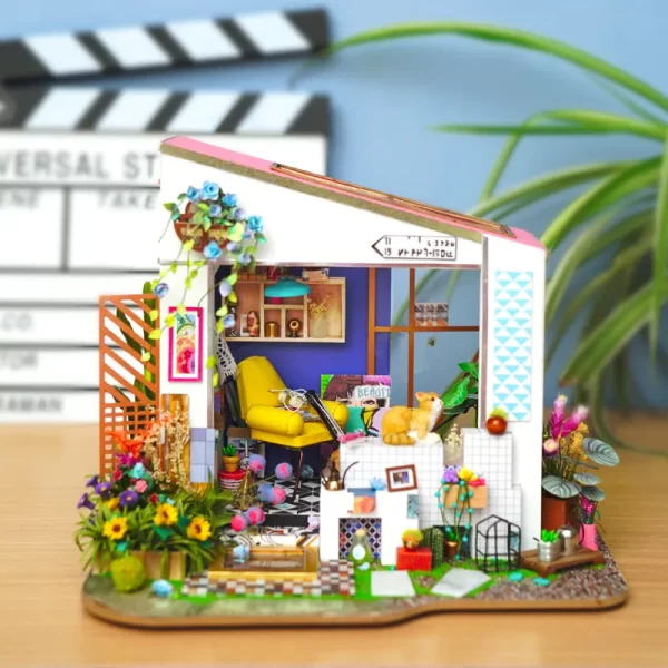 Shtëpi kukullash në miniaturë Rolife Lily's Porch DIY me mace 1:20