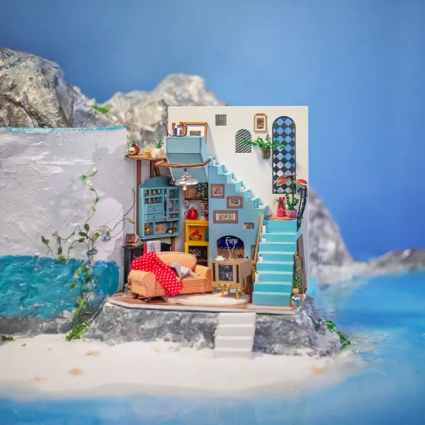 Joy’s Peninsula Living Room - shtëpi kukullash, puzzle në miniaturë DIY 1:18