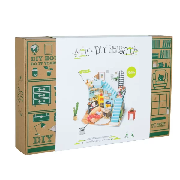 Joy’s Peninsula Living Room - shtëpi kukullash, puzzle në miniaturë DIY 1:18