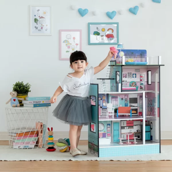 Shtëpi kukullash prej druri Olivia's Little World Barcelona me 4 kate dhe 10 aksesorë kukullash