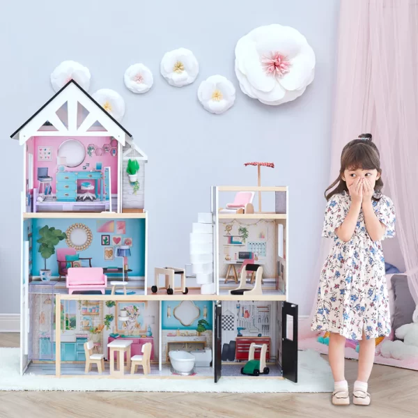 Shtëpi kukullash prej druri Olivia's Little World Kids me 3 kate dhe 18 aksesorë