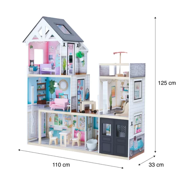 Shtëpi kukullash prej druri Olivia's Little World Kids me 3 kate dhe 18 aksesorë