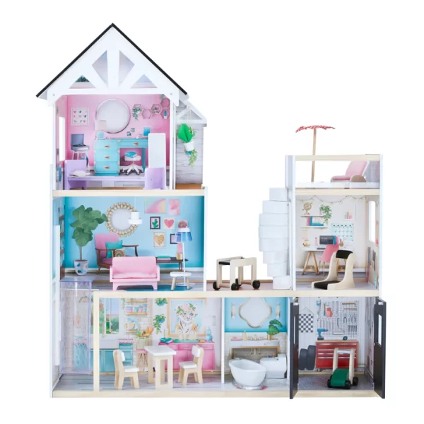 Shtëpi kukullash prej druri Olivia's Little World Kids me 3 kate dhe 18 aksesorë