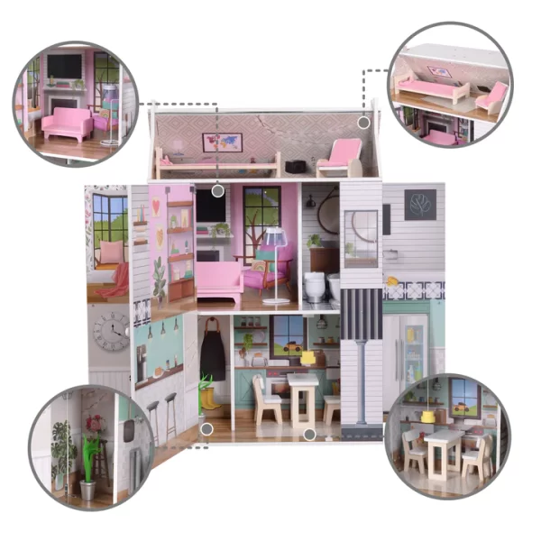 Shtëpia në fermë e Olivia's Little World Dreamland Shtëpi kukullash prej druri 3-katëshe